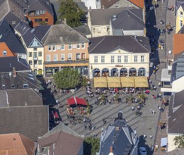Aerial view, market square, Café Extrablatt Unna, outdoor catering, Unna, Ruhr area, North