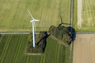 Aerial view, wind turbine in the field, Am Predigtstuhl, Unna, Ruhr area, North Rhine-Westphalia,