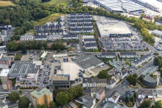 Aerial view, housing estate Winkelstraße, shopping centre, upper town, Velbert, Ruhr area, North