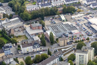 Aerial view, residential area Winkelstraße, shopping centre, upper town, Velbert, Ruhr area, North