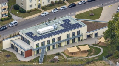 Aerial view, day nursery Kastanienallee, Velbert, Ruhr area, North Rhine-Westphalia, Germany, DE,