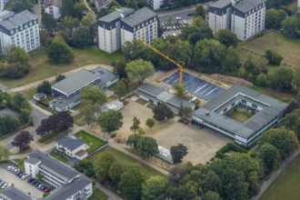Aerial view, construction site Gerhart-Hauptmann-Schule, Städt. Community primary school,