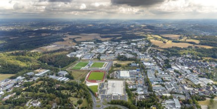 Aerial view, new Oberliga stadium, EMKA Sportzentrum Velbert, Röttgen, Velbert, Ruhr area, North