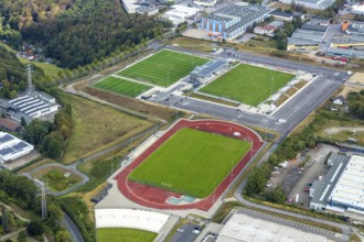 Aerial view, new Oberliga stadium, EMKA Sportzentrum Velbert, Röttgen, Velbert, Ruhr area, North