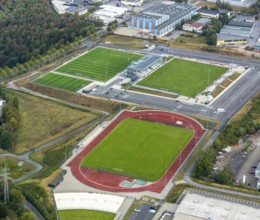 Aerial view, new Oberliga stadium, EMKA Sportzentrum Velbert, Röttgen, Velbert, Ruhr area, North
