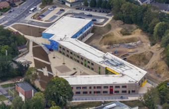 Aerial view, construction site, Kastanienallee development area, Kastanienallee primary school,