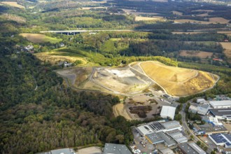 Aerial view, overburden dump Zechenweg, Hefel, industrial area Röbbeck, Stahlstraße, Röbbeck,