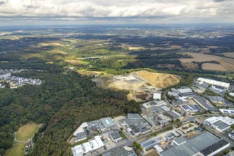 Aerial view, overburden dump Zechenweg, Hefel, industrial area Röbbeck, Stahlstraße, Röbbeck,