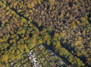 Aerial view, Gartenbauverein Bergmannslust e.V., Möllen, Voerde, Ruhr area, North Rhine-Westphalia,