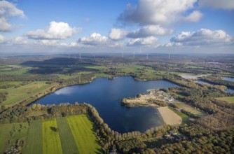 Aerial view, Tenderingssee, lido, gravel works, Möllen, Voerde, Ruhr area, North Rhine-Westphalia,