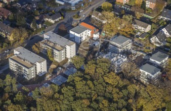Aerial view, construction site for 4 new townhouses, former Pestalozzi school site, Bahnhofstraße
