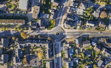 Aerial view, roundabout, Steinstraße, Dinslakener Straße, Voerde, Ruhr area, North