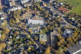 Aerial view, construction site new building Comenius comprehensive school Voerde, Voerde, Ruhr