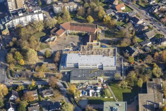 Aerial view, construction site new building Comenius comprehensive school Voerde, Voerde, Ruhr