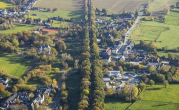Aerial view, wooded railway line along Frankfurter Straße, reactivation of the Walsum railway,