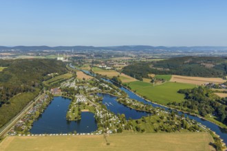 Aerial photo, family campsite Borlefzen, river Weser, Uffeln, Vlotho, OWL, Ostwestfalen-Lippe, East