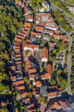Aerial view, local view, residential area at the edge of the forest Langestraße, Vlotho, OWL,