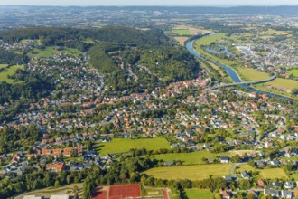 Aerial view, local view, Weser bridge, Vlotho, OWL, Ostwestfalen-Lippe, East Westphalia, North