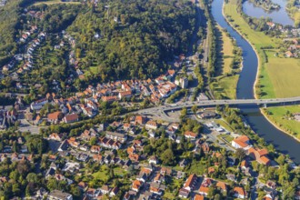 Aerial view, local view, Weser bridge, Vlotho, OWL, Ostwestfalen-Lippe, East Westphalia, North