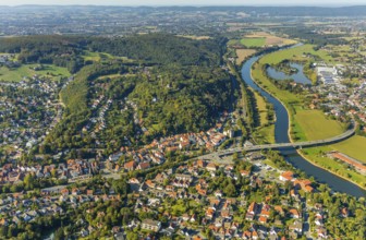 Aerial view, local view, Weser bridge, Vlotho, OWL, Ostwestfalen-Lippe, East Westphalia, North