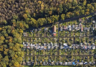 Aerial view, Gartenbauverein Bergmannslust e.V., Möllen, Voerde, Ruhr area, North Rhine-Westphalia,