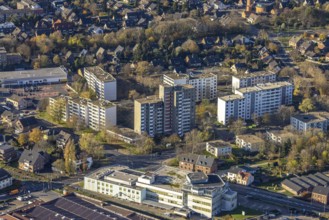 Aerial view, Heinrich-Trox-Platz, high-rise buildings Vluyner Nordring, Humboldtstraße, Vluyn,
