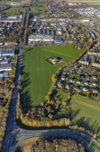 Aerial view, commercial area Lintorfer Straße, toom Baumarkt, Krämer MEGA STORE, Inneboltstraße,