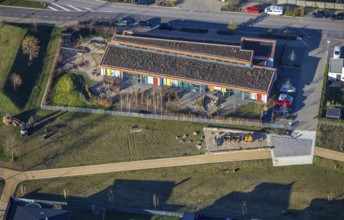 Aerial view, KiTa Sternchen Niederberg, Dicksche Heide development area, Neukirchen-Vluyn, Lower