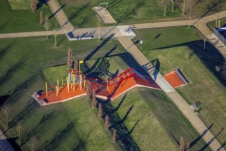 Aerial view, playground, Dicksche Heide development area, Niederberg Park, Neukirchen,