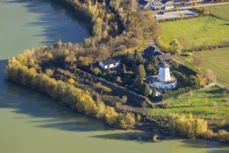 Aerial view, mill, An der Neuen Mühle, quarry pond, Neukirchen, Neukirchen-Vluyn, Ruhr area, North