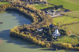 Aerial view, mill, An der Neuen Mühle, quarry pond, Neukirchen, Neukirchen-Vluyn, Ruhr area, North