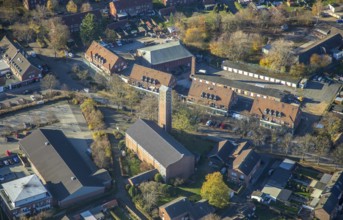 Aerial view, catholic church Quirinuskirche, Neukirchen, Neukirchen-Vluyn, Ruhr area, North