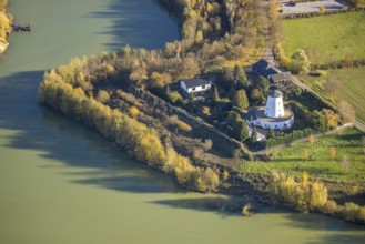Aerial view, mill, An der Neuen Mühle, quarry pond, Neukirchen, Neukirchen-Vluyn, Ruhr area, North
