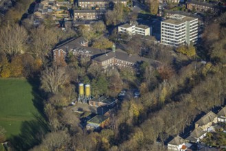 Aerial view, town hall Neukirchen-Vluyn, Hans-Böckler-Straße, high-rise residential building,