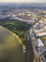 Aerial photo, harbour area, harbour facilities, Obererft, Neuss, city limits Düsseldorf, Rhineland,