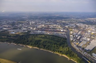 Aerial photo, harbour area, harbour facilities, Obererft, Neuss, city limits Düsseldorf, Rhineland,