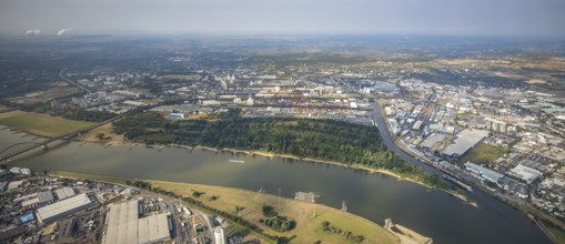 Aerial photo, harbour area, harbour facilities, Obererft, Neuss, city limits Düsseldorf, Rhineland,
