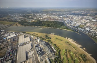 Aerial photo, harbour area, harbour facilities, Obererft, Neuss, city limits Düsseldorf, Rhineland,