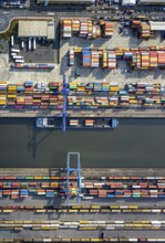 Aerial view, harbour area, harbour facilities, Contargo Neuss GmbH, container loading, container