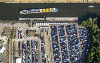 Aerial photo, harbour area, harbour facilities, Obererft, Neuss, city limits Düsseldorf, Rhineland,