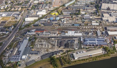 Aerial photo, harbour area, harbour facilities, Obererft, Neuss, city limits Düsseldorf, Rhineland,