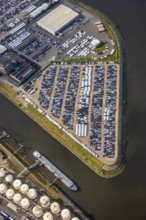 Aerial photo, harbour area, harbour facilities, Obererft, Neuss, city limits Düsseldorf, Rhineland,