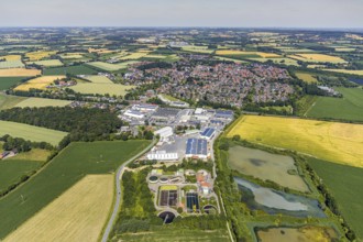 Aerial view, aerial view Appelhülsen, industrial area Industriestraße, Lippeverband Dortmund sewage