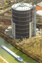 Aerial view, gasometer, repainting, rust protection, event location, former gas storage,