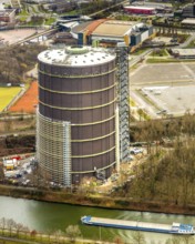 Aerial view, gasometer, repainting, rust protection, event location, former gas storage,
