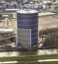 Aerial view, gasometer, repainting, rust protection, event location, former gas storage,