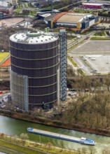 Aerial view, gasometer, repainting, rust protection, event location, former gas storage,