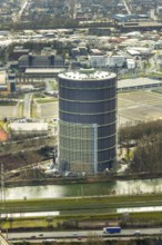 Aerial view, gasometer, repainting, rust protection, event location, former gas storage,