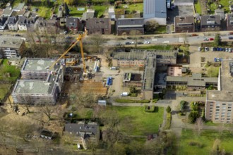 Aerial view, construction site new building Louise-Schroeder-Heim, Osterfeld, Oberhausen, Ruhr