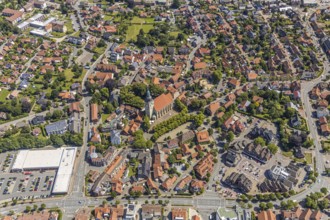Aerial view, catholic St. Martinus collegiate church and parish church, town centre, Nottuln,